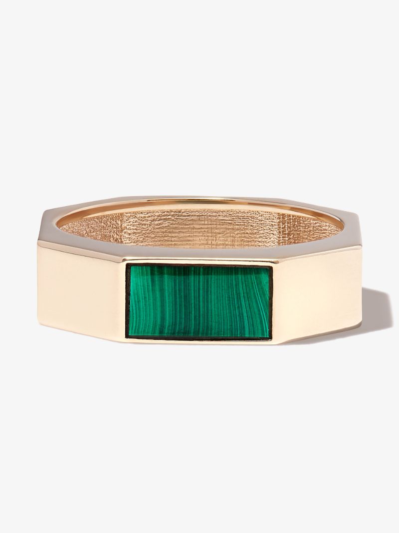14k Yellow Gold Gemstone Geo Malachite Ring