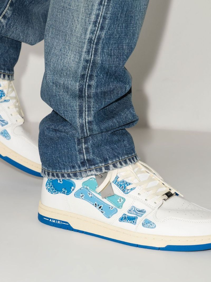 White and Blue Skel-top Hi Bandana Leather Sneakers