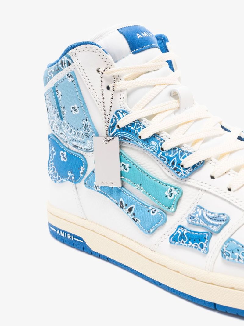 White and Blue Skel-top Hi Bandana Leather Sneakers