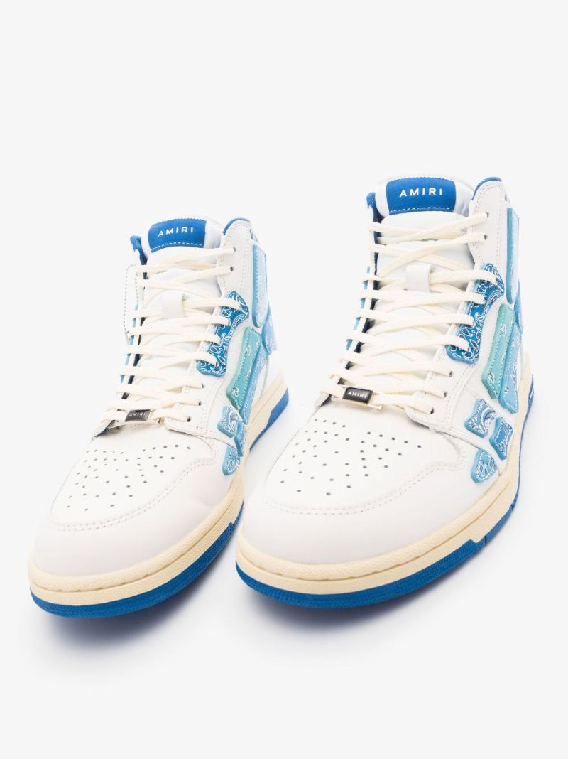 White and Blue Skel-top Hi Bandana Leather Sneakers