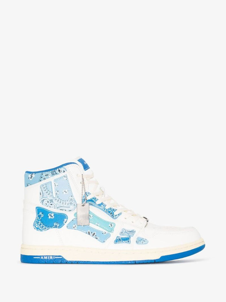 White and Blue Skel-top Hi Bandana Leather Sneakers