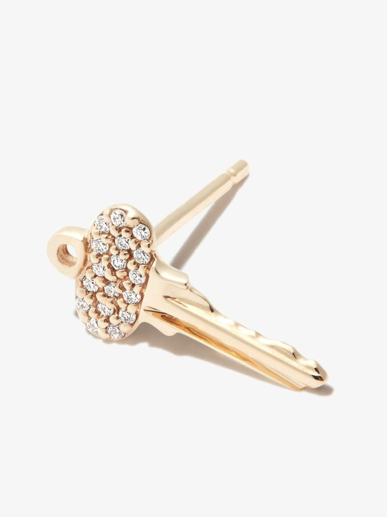 14k Yellow Gold Mini Key Diamond Earring