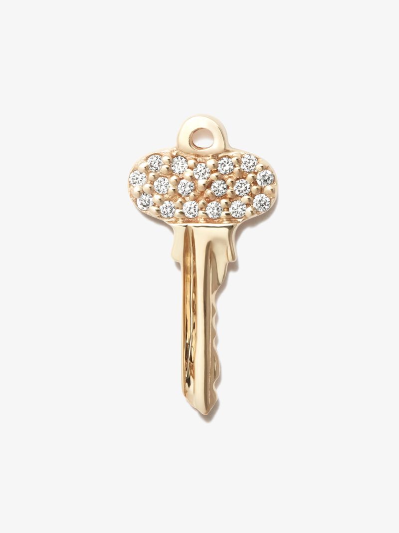 14k Yellow Gold Mini Key Diamond Earring