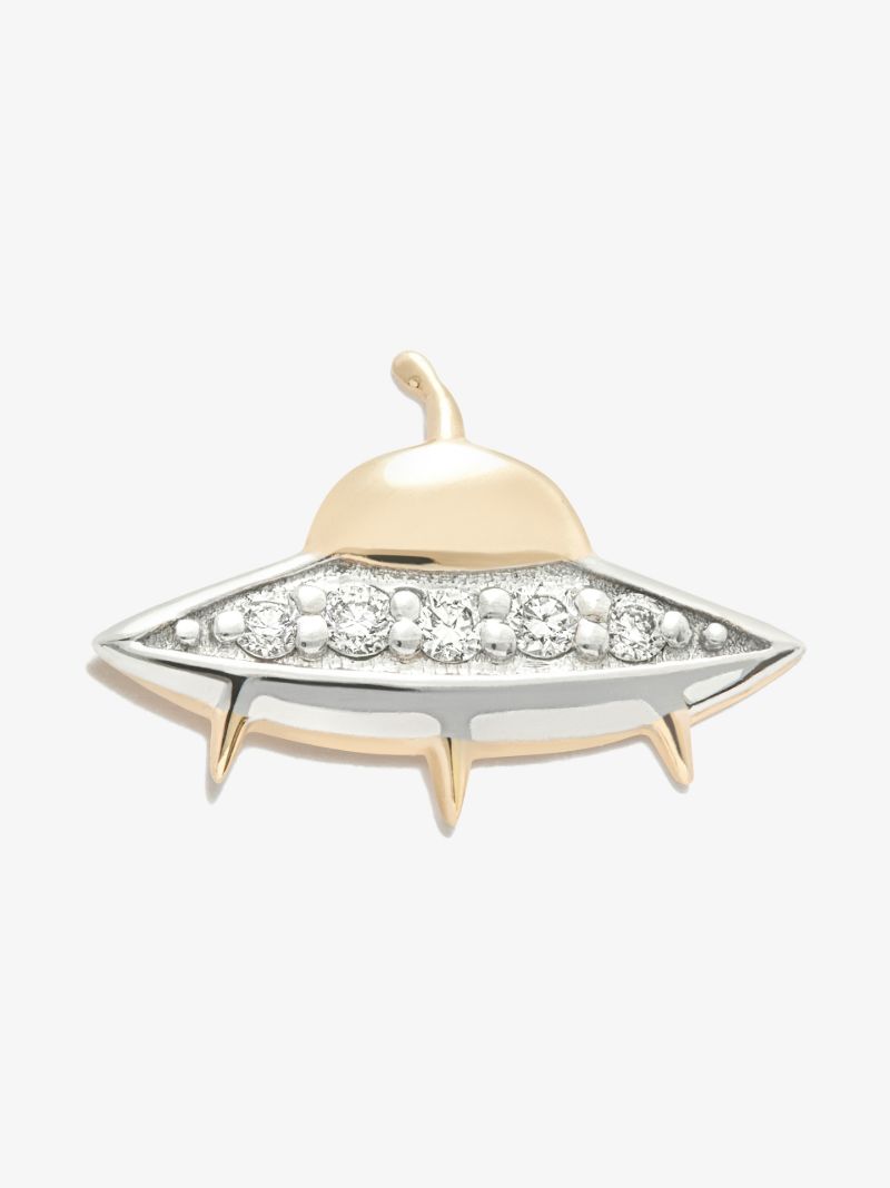 14k Yellow Gold Flying Saucer Stud Earring