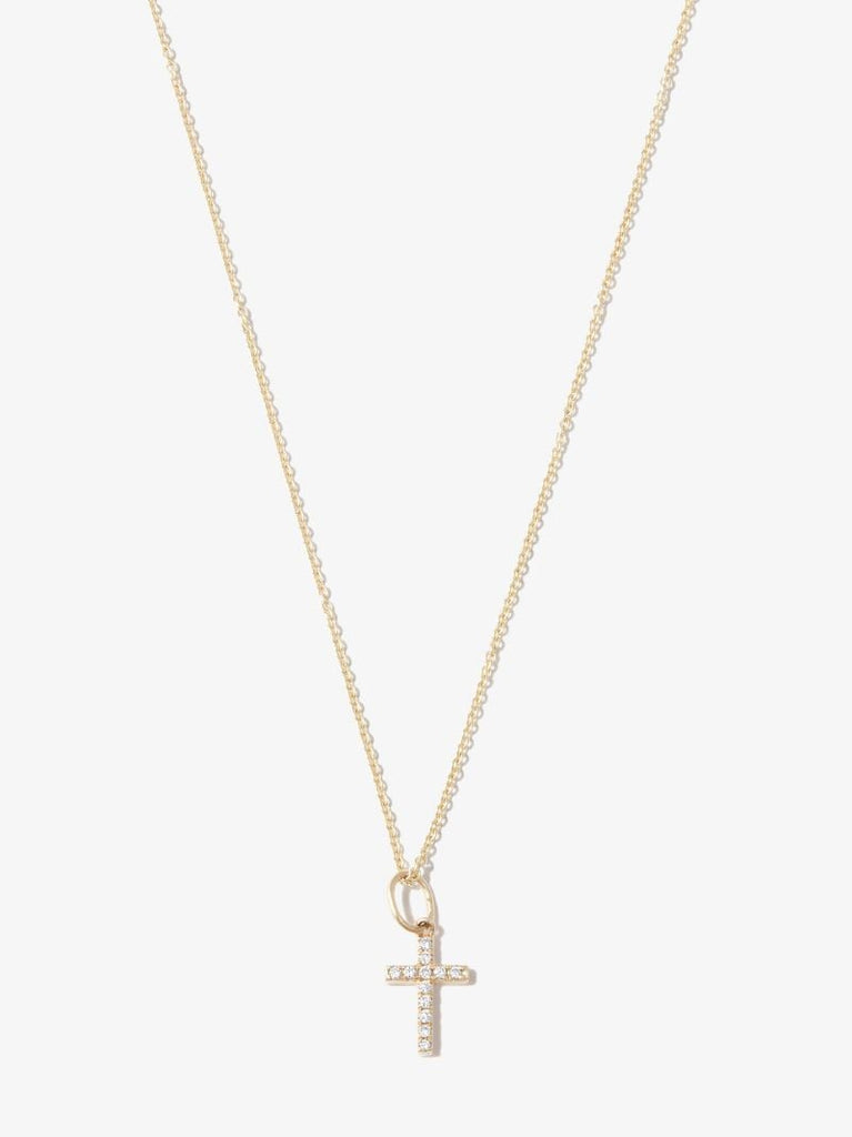 14k Yellow Gold Small Cross Diamond Necklace