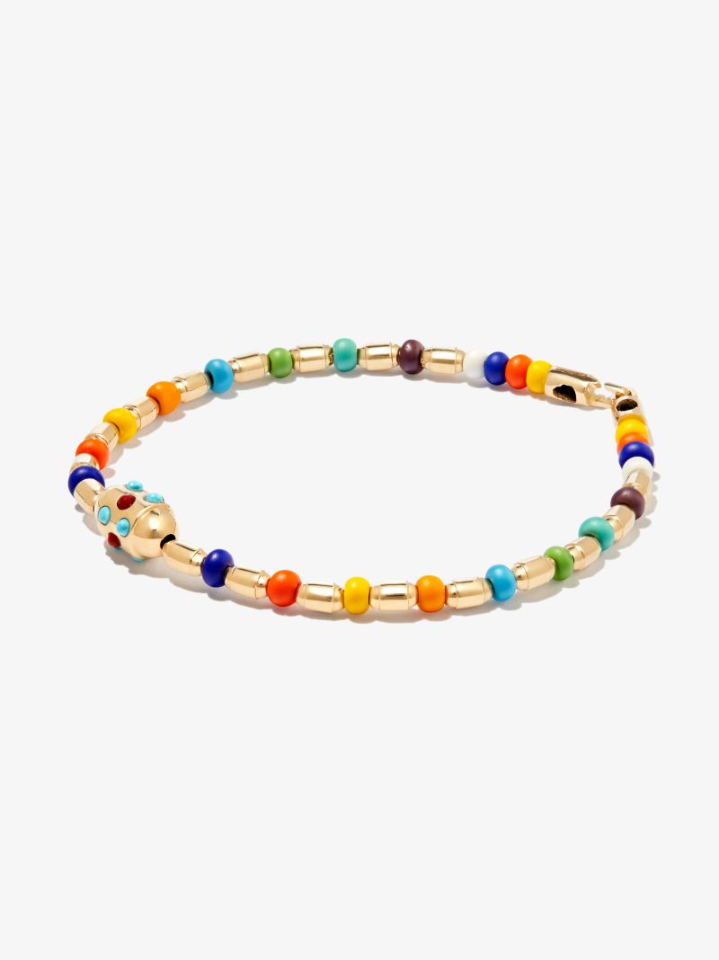 14k Yellow Gold Cabochon Bolt Bead Bracelet
