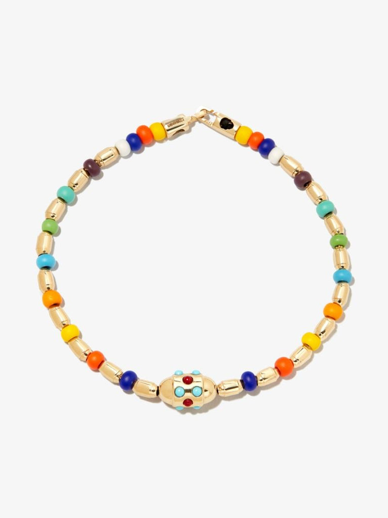 14k Yellow Gold Cabochon Bolt Bead Bracelet