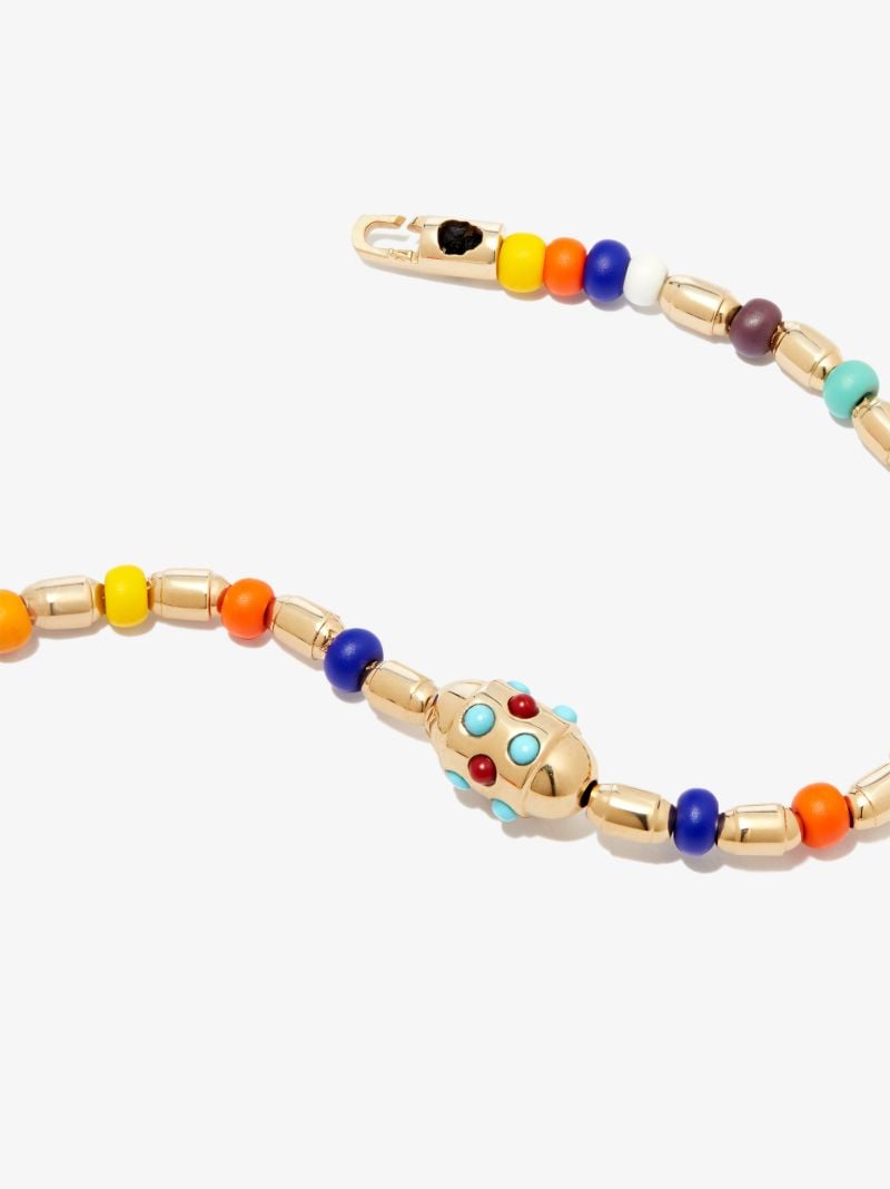 14k Yellow Gold Cabochon Bolt Bead Bracelet