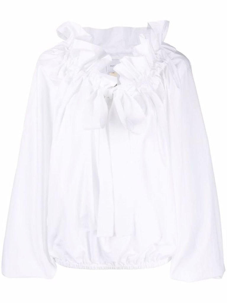 White Ruffled Cotton Blouse