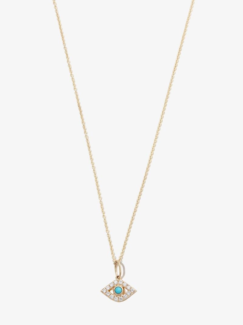 14k Yellow Gold Large Bezel Evil Eye Diamond Necklace