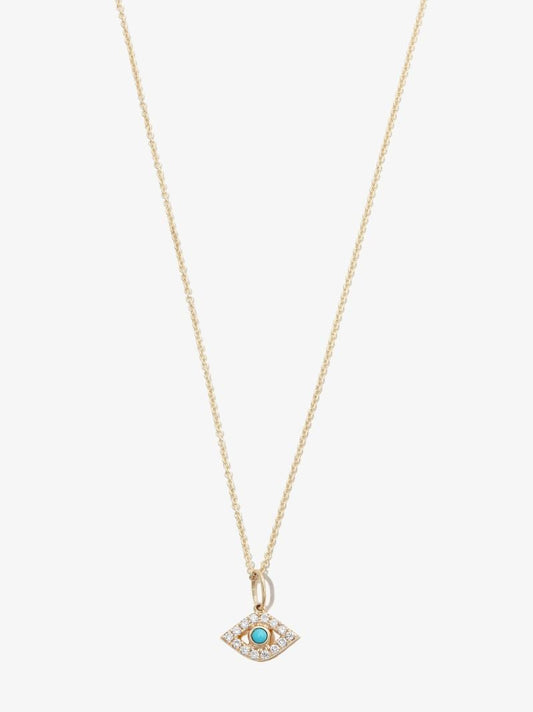 14k Yellow Gold Large Bezel Evil Eye Diamond Necklace