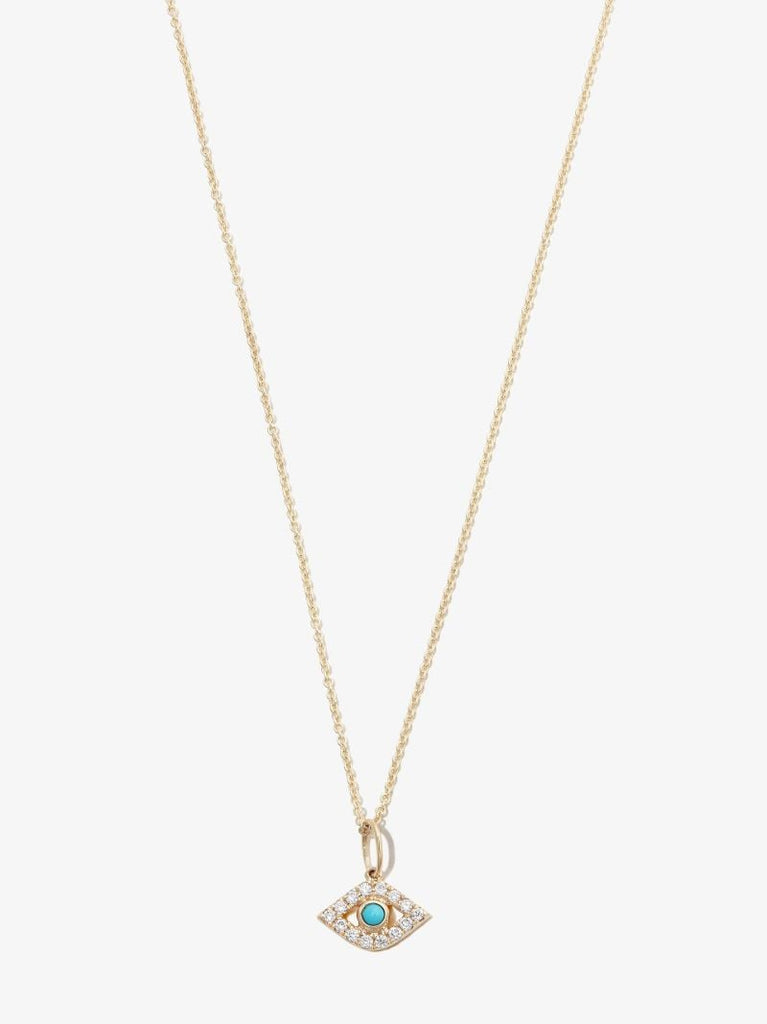 14k Yellow Gold Large Bezel Evil Eye Diamond Necklace