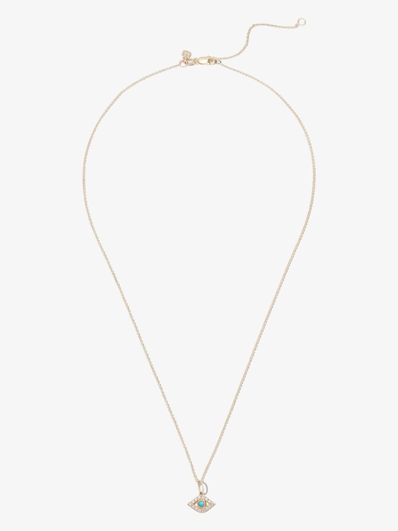 14k Yellow Gold Large Bezel Evil Eye Diamond Necklace