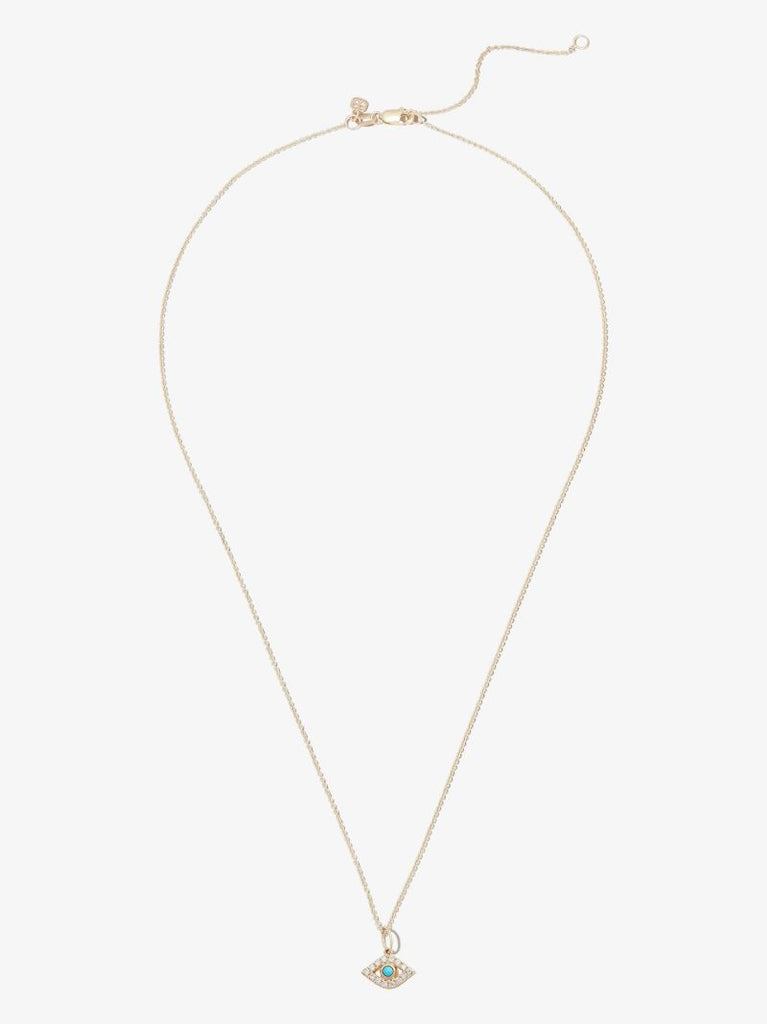 14k Yellow Gold Large Bezel Evil Eye Diamond Necklace