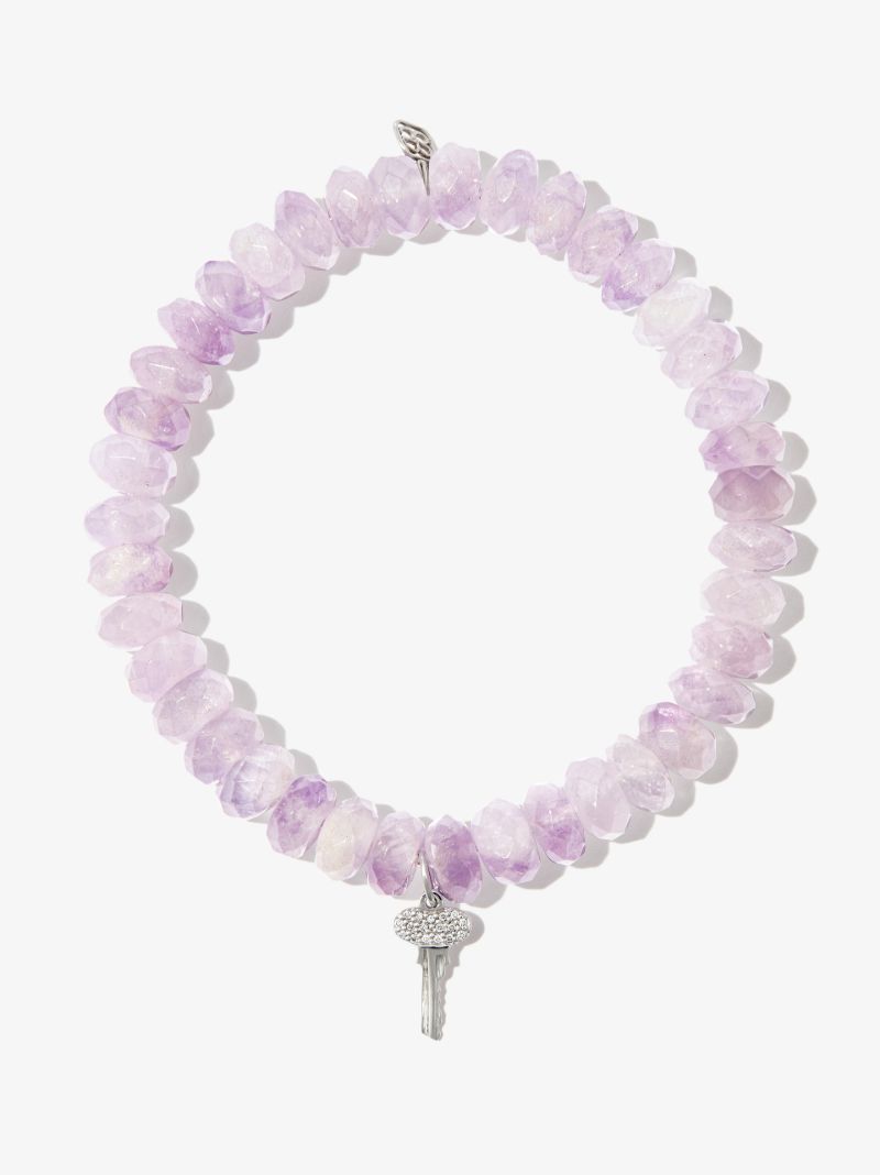 14k White Gold Mini Key Beaded Diamond Bracelet