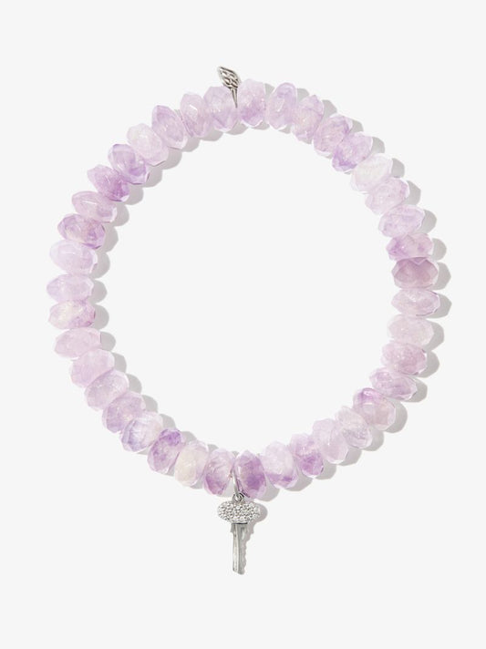 14k White Gold Mini Key Beaded Diamond Bracelet