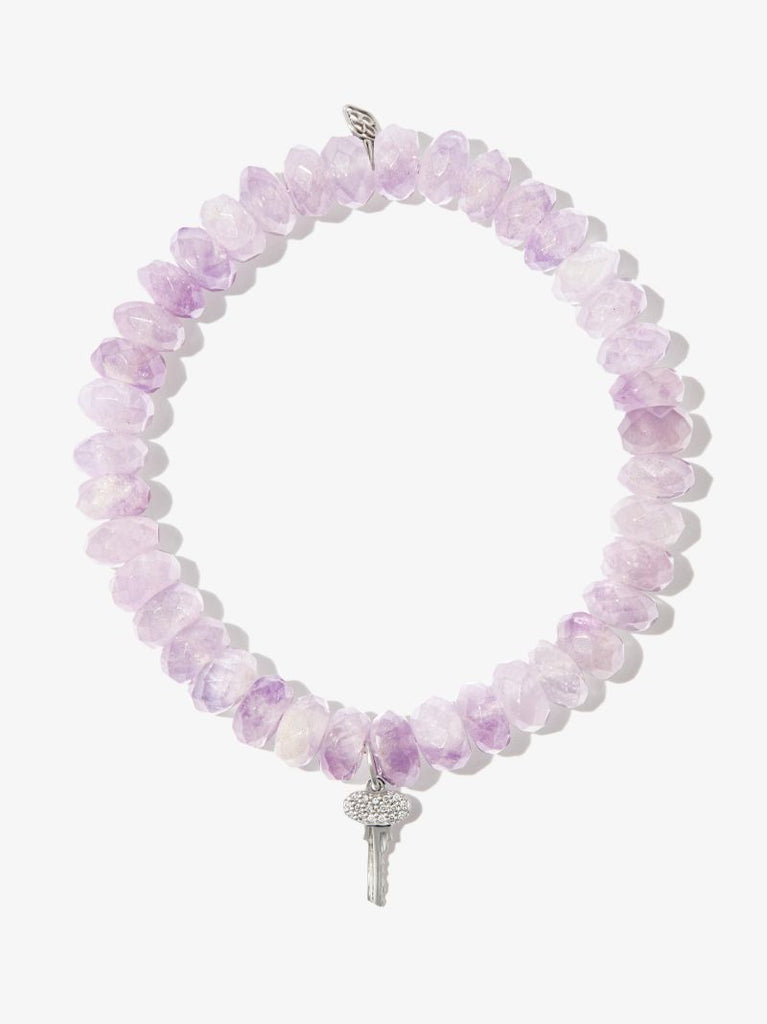 14k White Gold Mini Key Beaded Diamond Bracelet