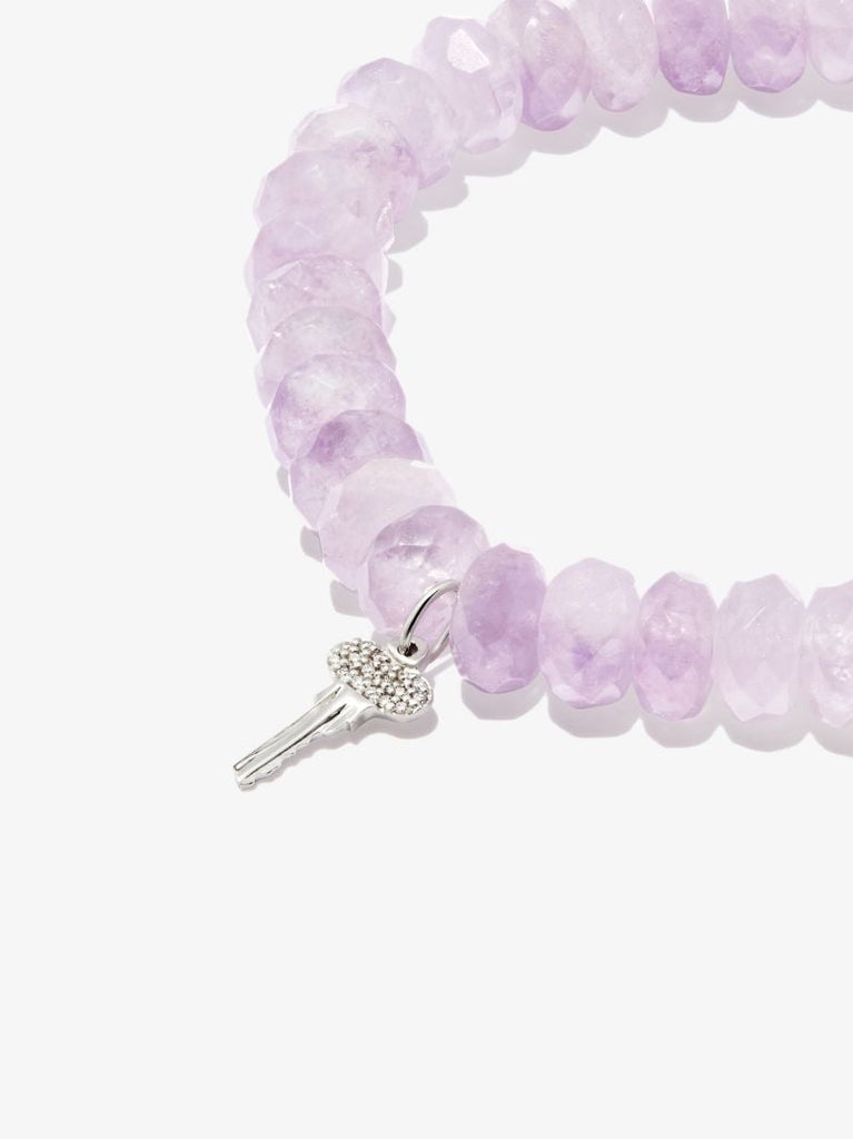 14k White Gold Mini Key Beaded Diamond Bracelet
