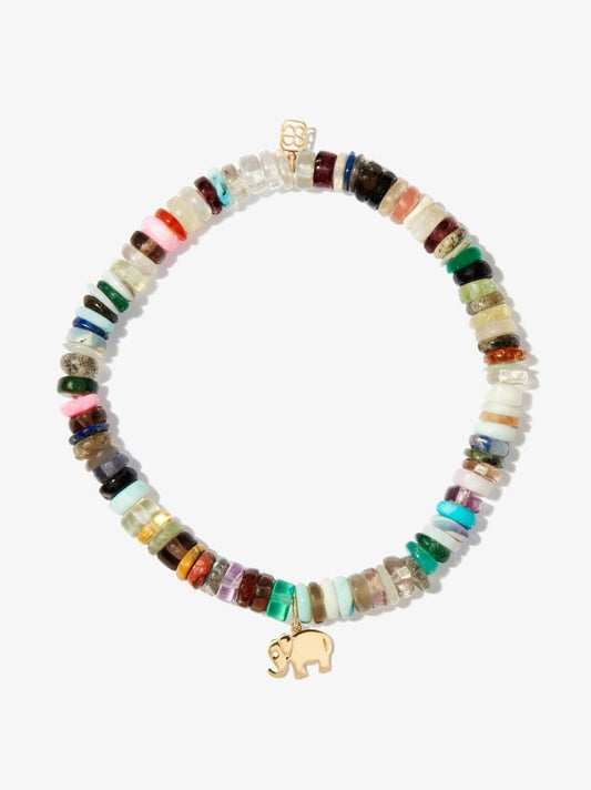 14k Yellow Gold Tiny Pure Elephant Beaded Diamond Bracelet