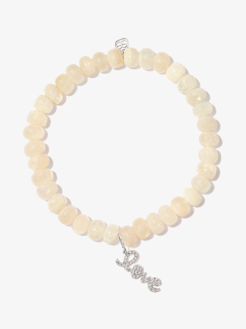 14k White Gold Love Script Beaded Diamond Bracelet