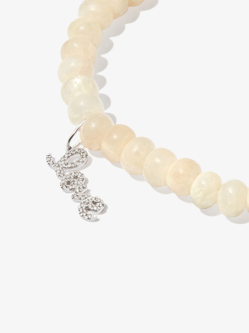 14k White Gold Love Script Beaded Diamond Bracelet