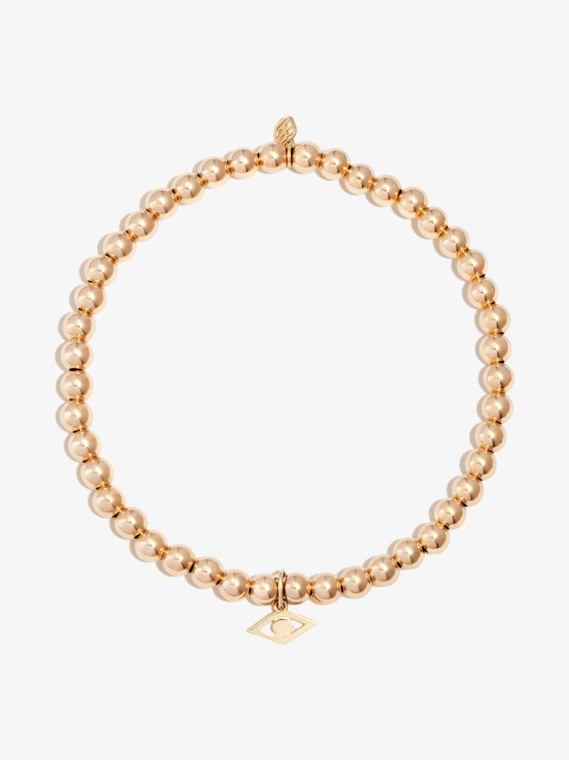 14k Yellow Gold Tiny Pure Evil Eye Beaded Bracelet