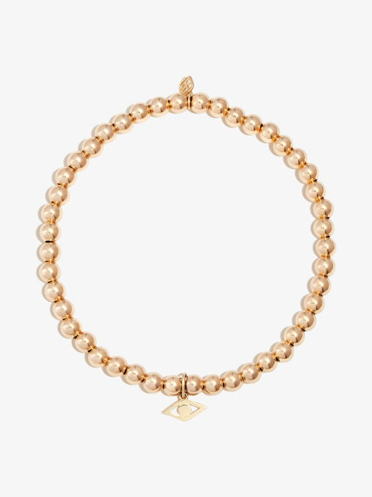 14k Yellow Gold Tiny Pure Evil Eye Beaded Bracelet