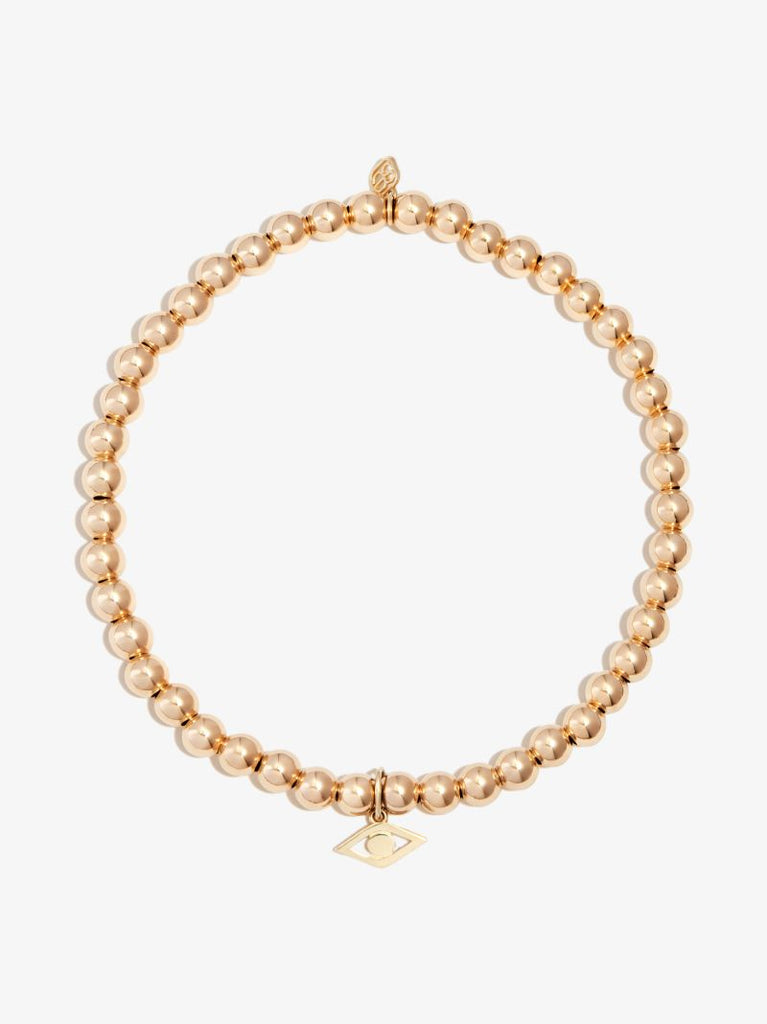 14k Yellow Gold Tiny Pure Evil Eye Beaded Bracelet