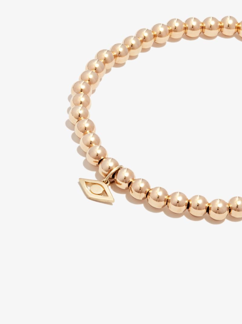 14k Yellow Gold Tiny Pure Evil Eye Beaded Bracelet