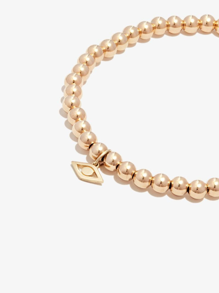 14k Yellow Gold Tiny Pure Evil Eye Beaded Bracelet