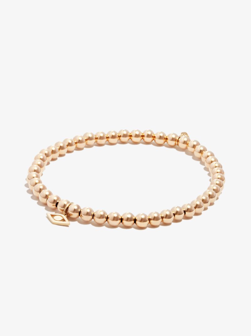 14k Yellow Gold Tiny Pure Evil Eye Beaded Bracelet