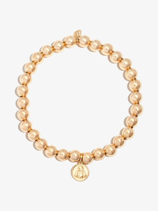 14k Yellow Gold Tiny Sitting Buddha Beaded Bracelet