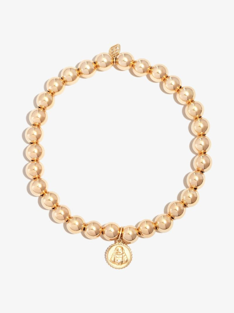 14k Yellow Gold Tiny Sitting Buddha Beaded Bracelet