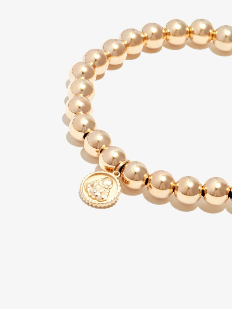 14k Yellow Gold Tiny Sitting Buddha Beaded Bracelet