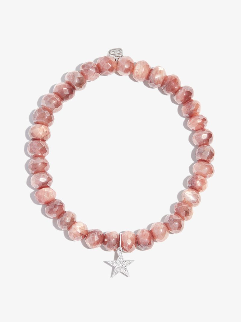 14k White Gold Small Star Moonstone Diamond Bracelet