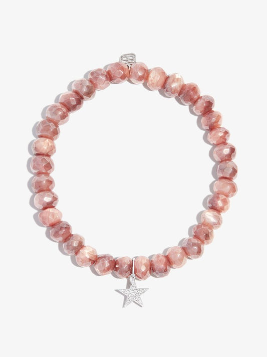 14k White Gold Small Star Moonstone Diamond Bracelet