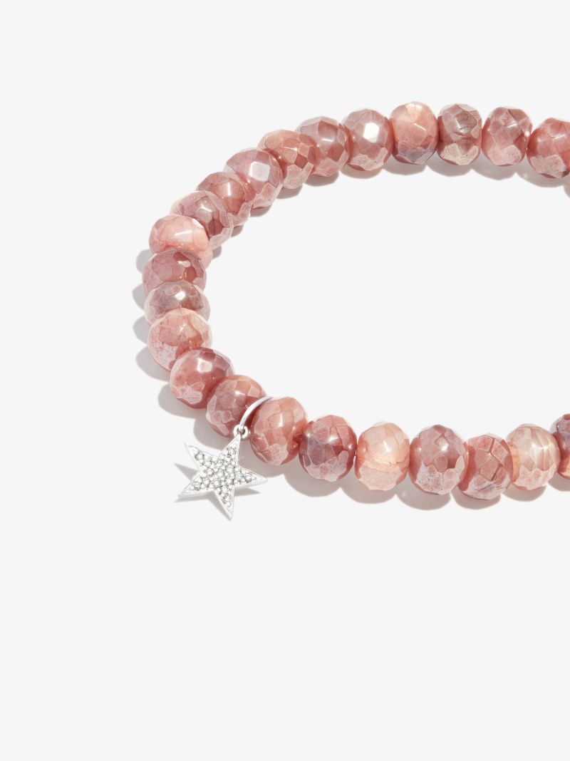 14k White Gold Small Star Moonstone Diamond Bracelet