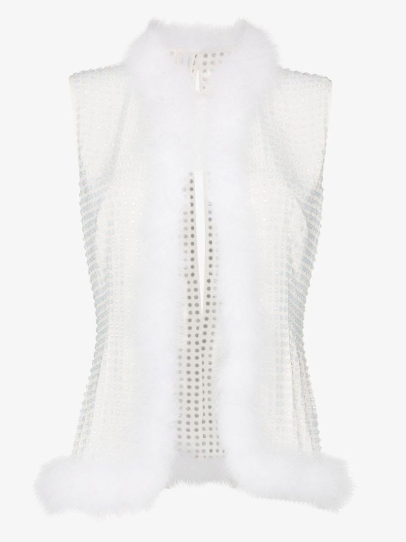 Botley Crystal Embellished Feather Trim Gilet