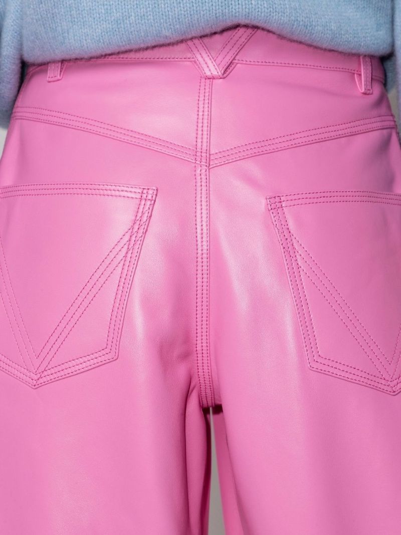 Pink Wide-leg Leather Shorts