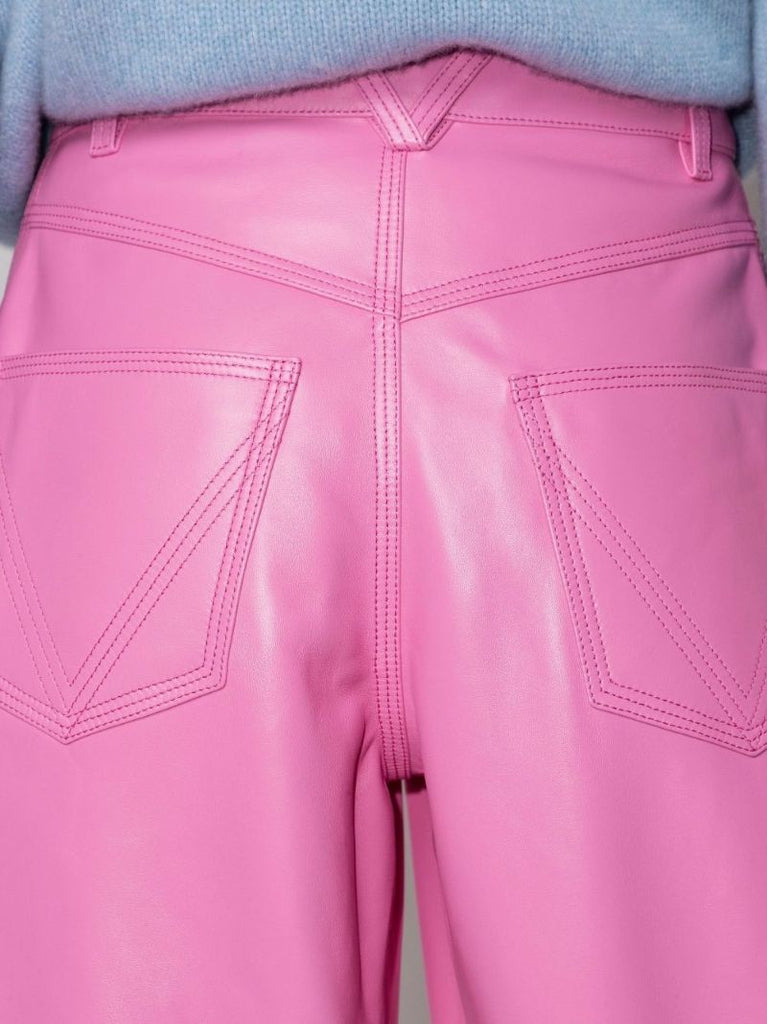 Pink Wide-leg Leather Shorts