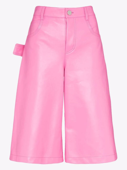 Pink Wide-leg Leather Shorts