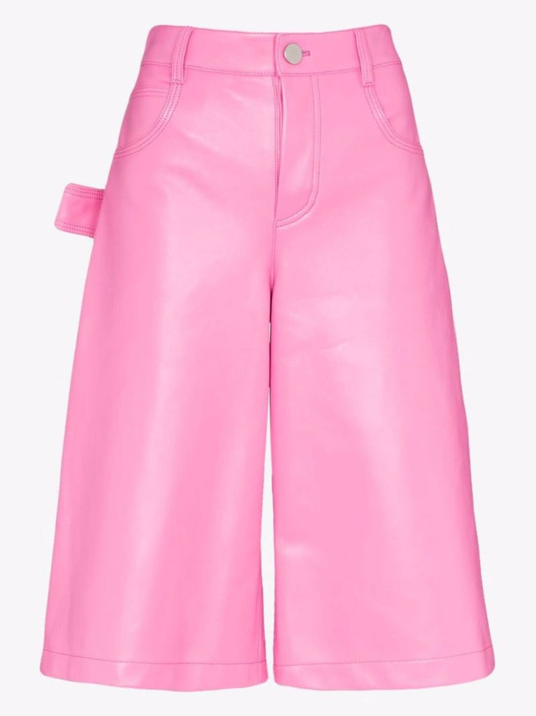 Pink Wide-leg Leather Shorts