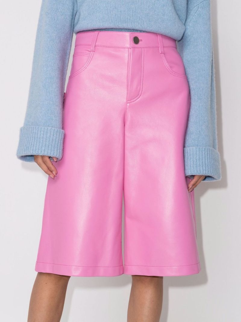 Pink Wide-leg Leather Shorts