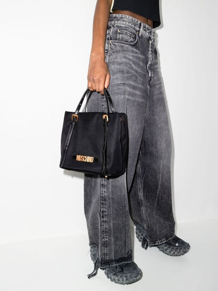 Black Logo Plaque Tote Bag