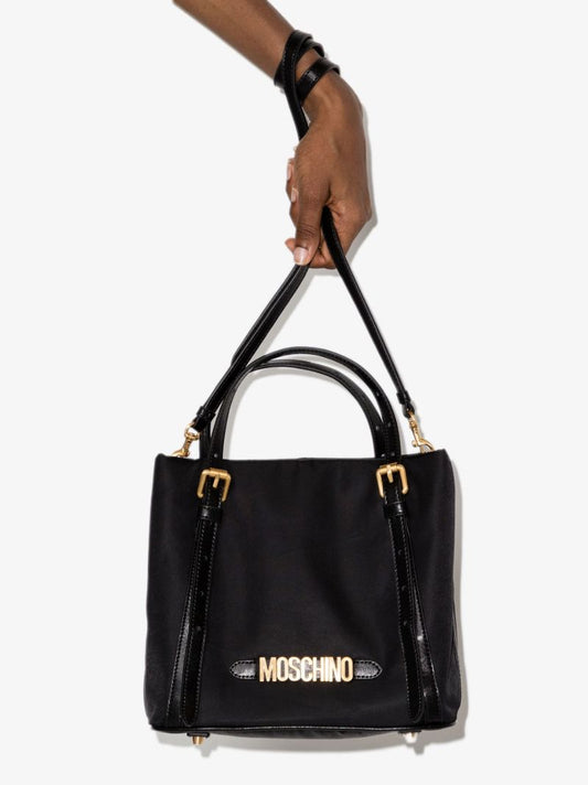Black Logo Plaque Tote Bag