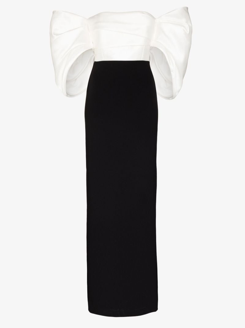 Black and White Arla Off-the-shoulder Maxi Dress