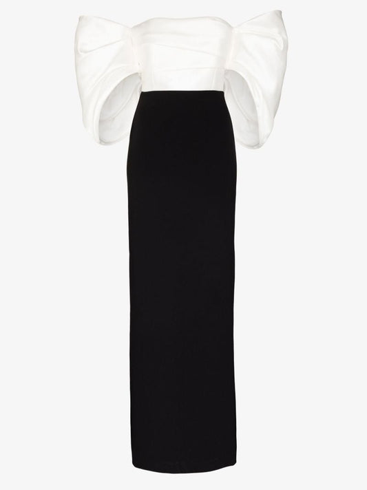 Black and White Arla Off-the-shoulder Maxi Dress