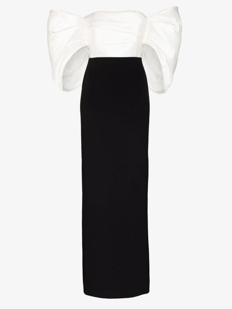 Black and White Arla Off-the-shoulder Maxi Dress