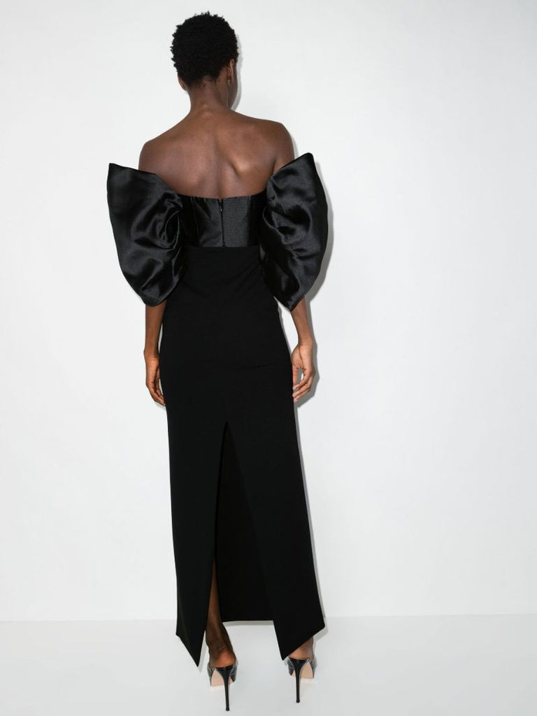 Black Arla Off-shoulder Drape Maxi Dress