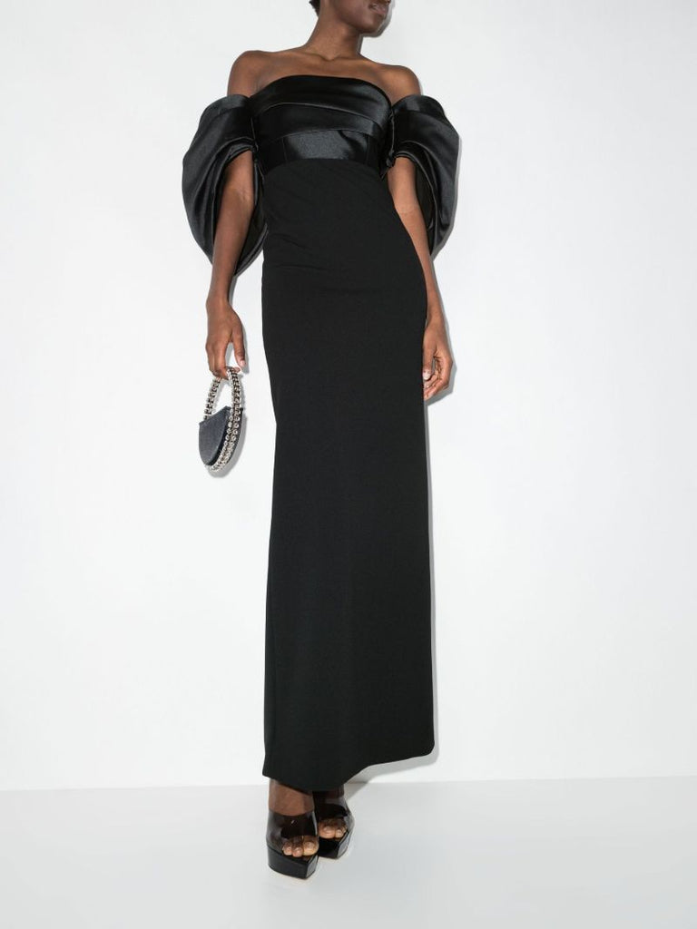 Black Arla Off-shoulder Drape Maxi Dress